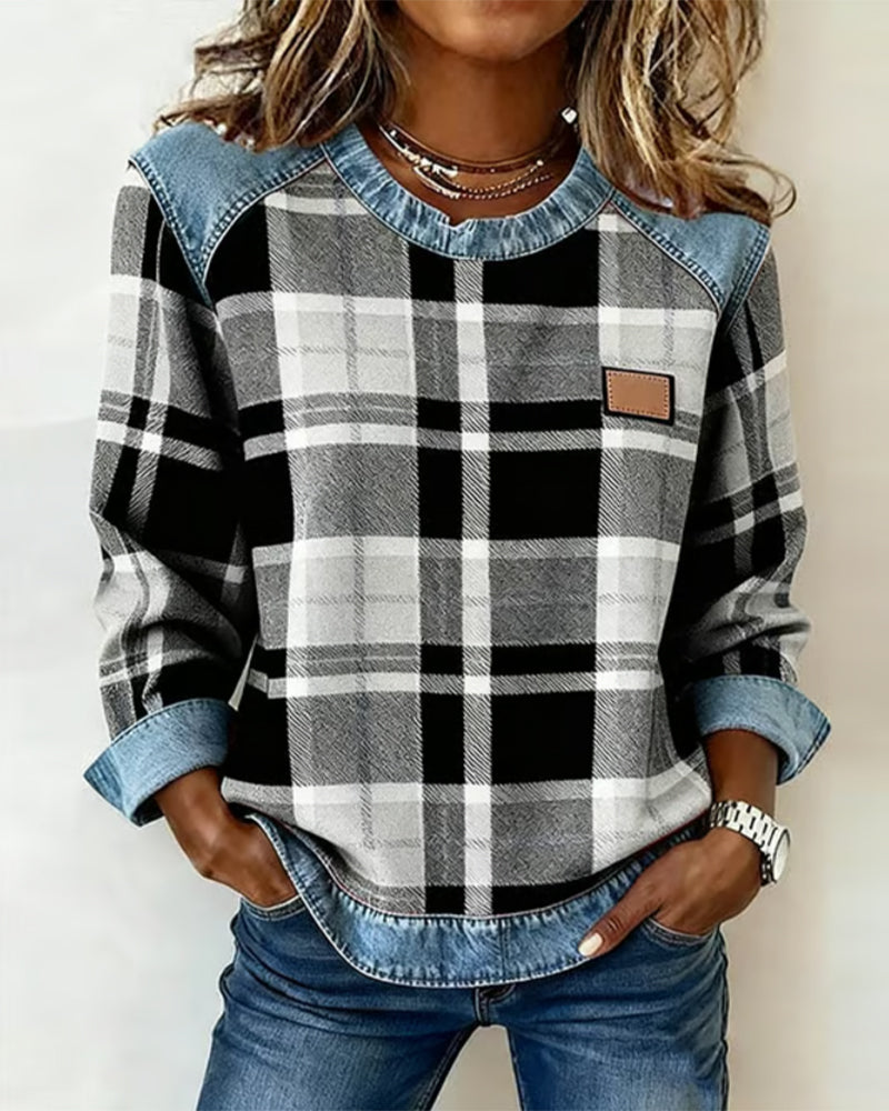Ivy-Jane | Sweatshirt with Checkered Patchwork