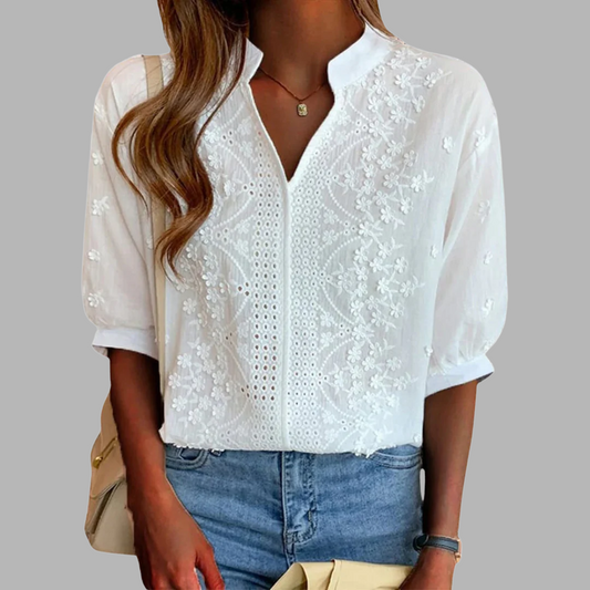 Unni | Elegant White Blouse with Puff Sleeves