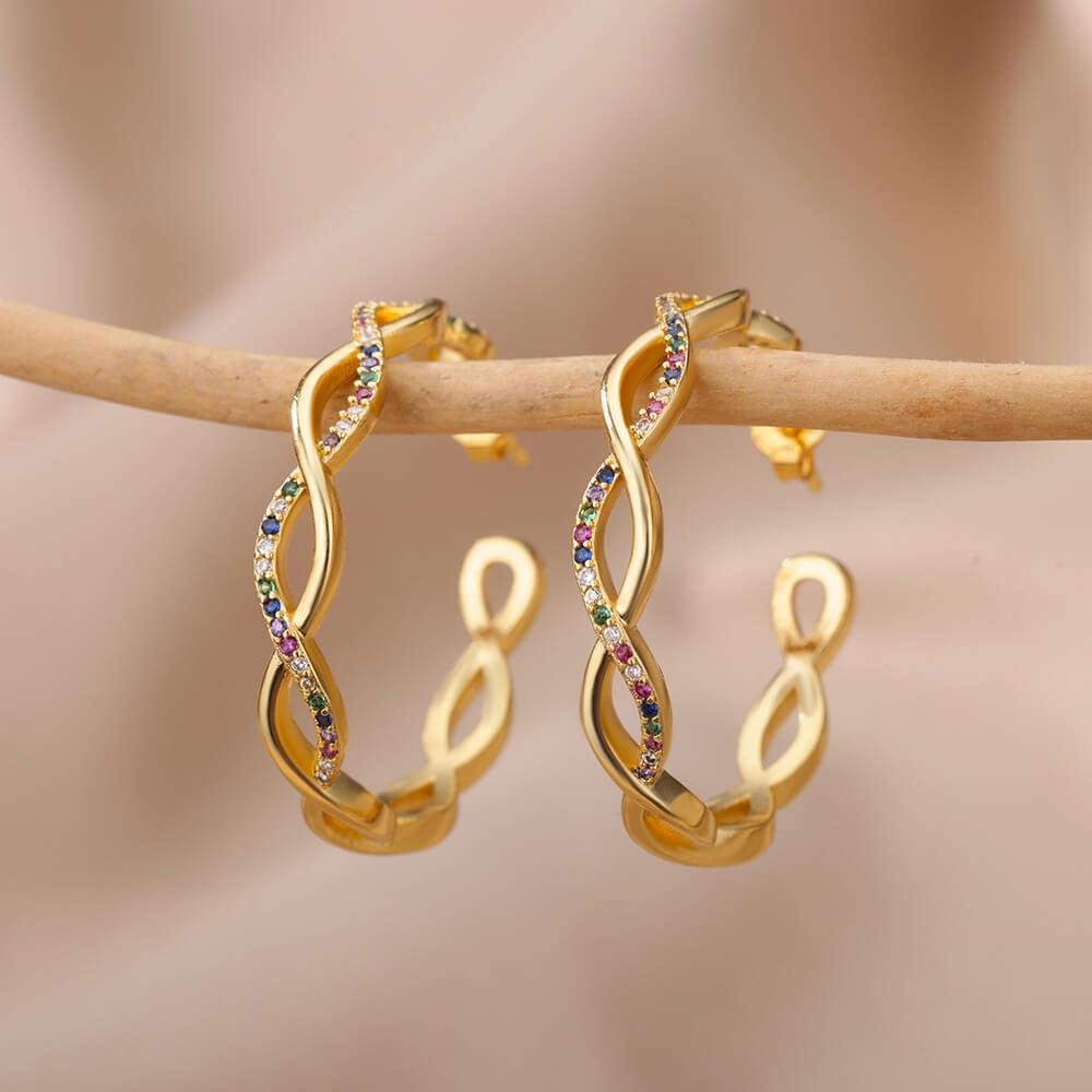 Crystal | Wave Earrings 18K Gold