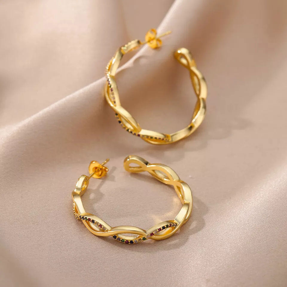 Crystal | Wave Earrings 18K Gold