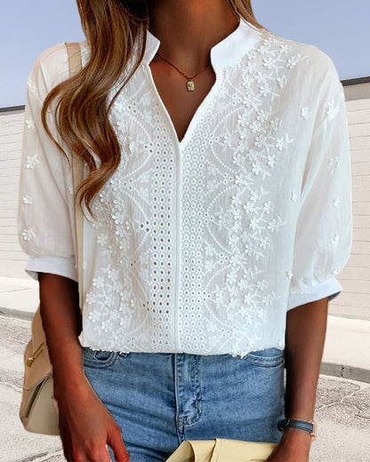 Unni | Elegant White Blouse with Puff Sleeves