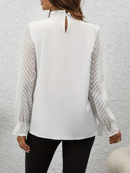 May Britt | Chic Pleated Top with Sheer Mesh Sleeves for Women