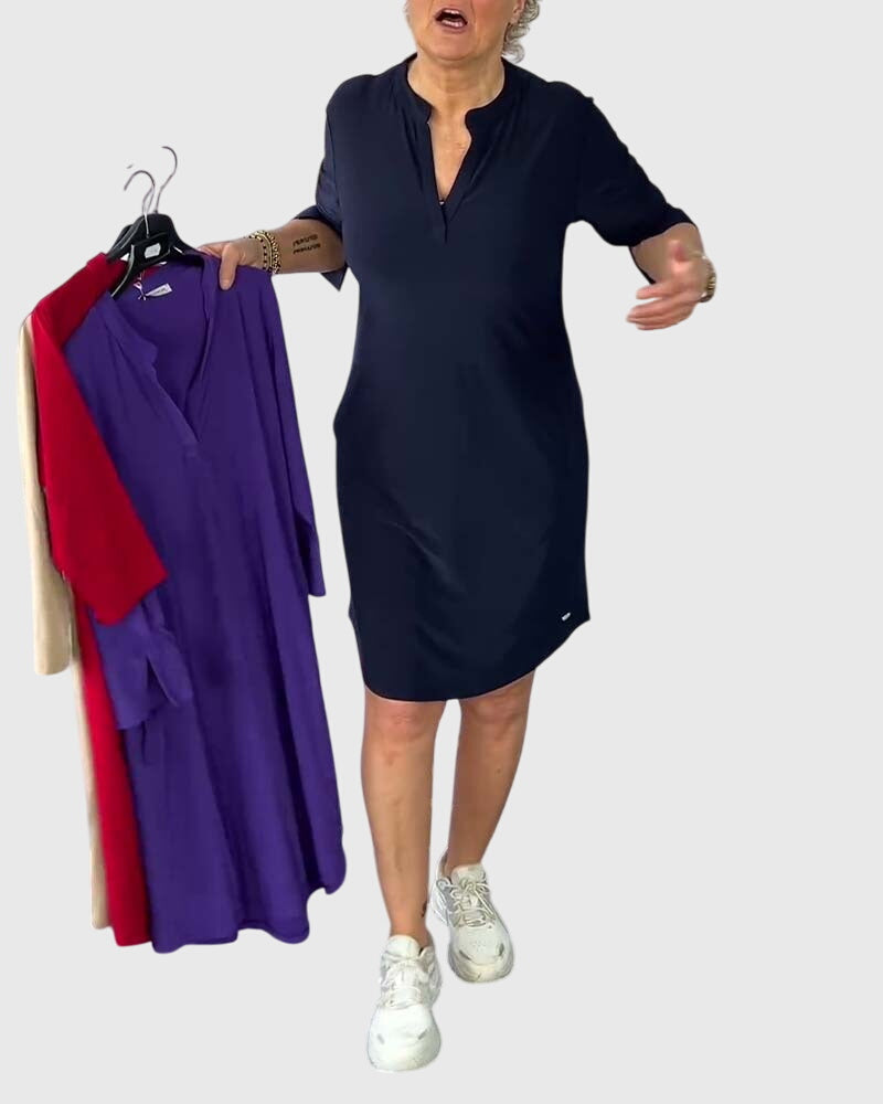 Clarissa | Solid V-Neck Dress