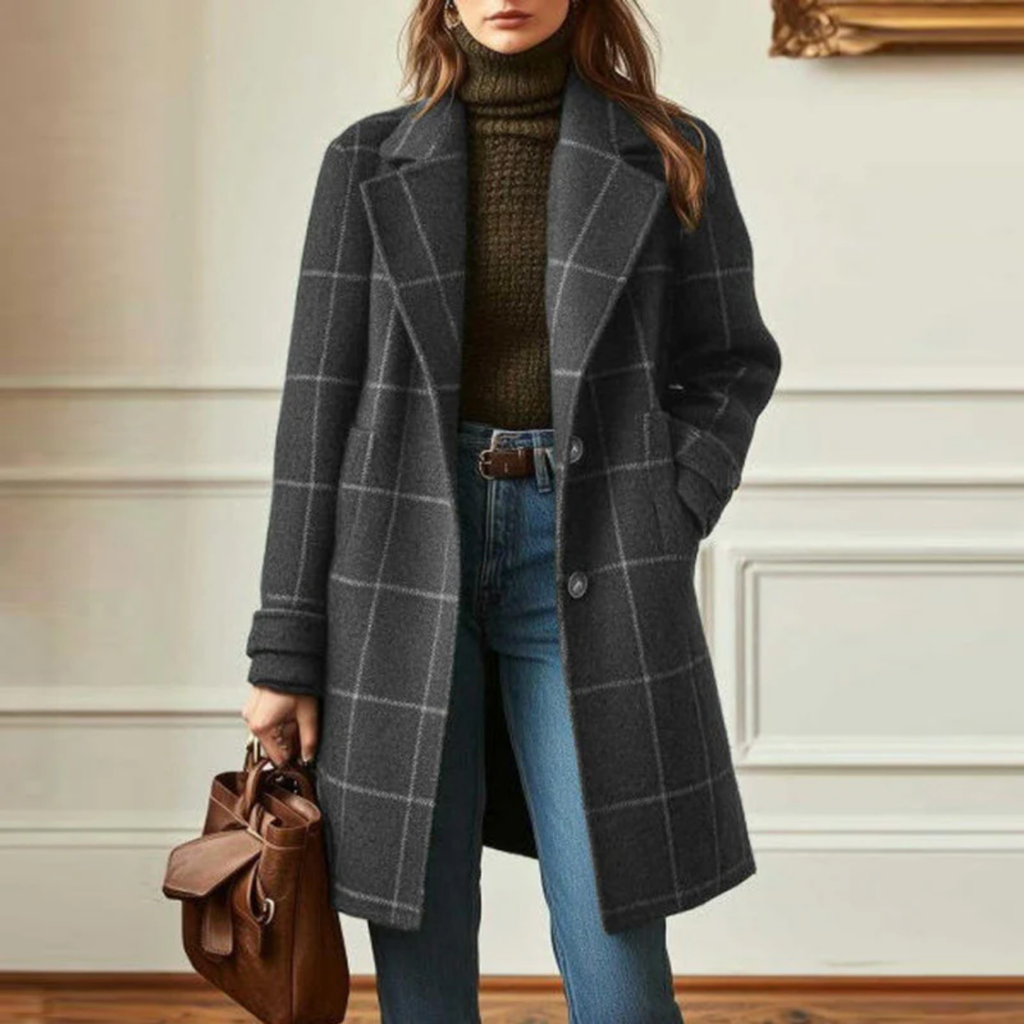 Sheron | Retro Lapel Plaid Tweed Coat