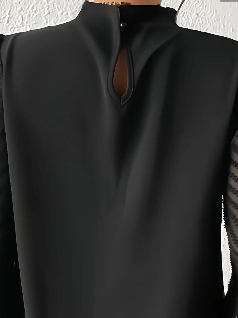 May Britt | Chic Pleated Top with Sheer Mesh Sleeves for Women