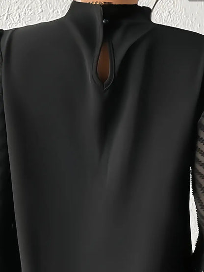 May Britt | Chic Pleated Top with Sheer Mesh Sleeves for Women