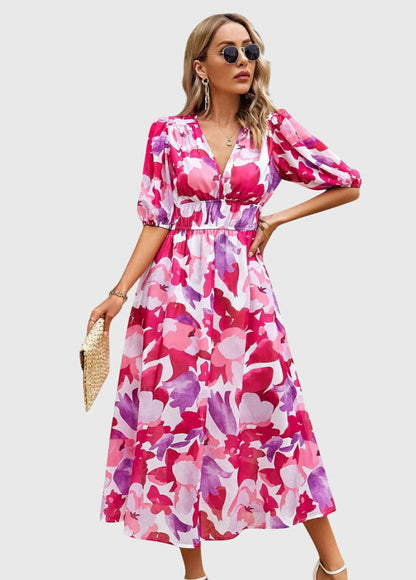 Joyce | Flattering Floral Midi Dress
