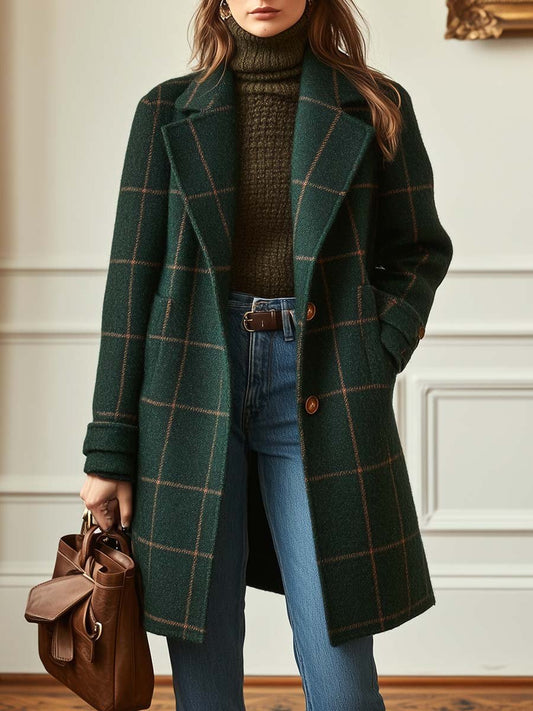 Sheron | Retro Lapel Plaid Tweed Coat