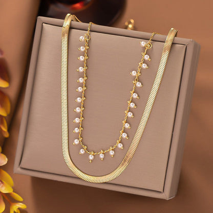 Melinda | Luxe Snake Choker & Pearl Jewelry Set 18K Gold